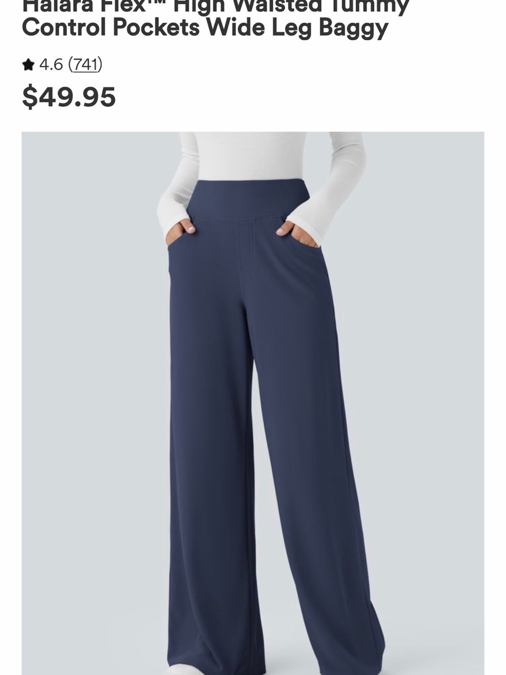 HALARA Navy High-Waist Wide-Leg Pants with Pockets